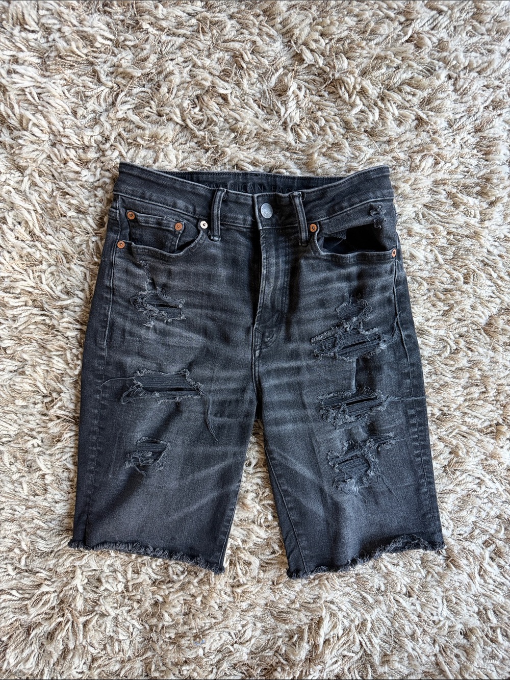 American Eagle Outfitters Black Airflex Mens Denim Shorts Distressed Size 30